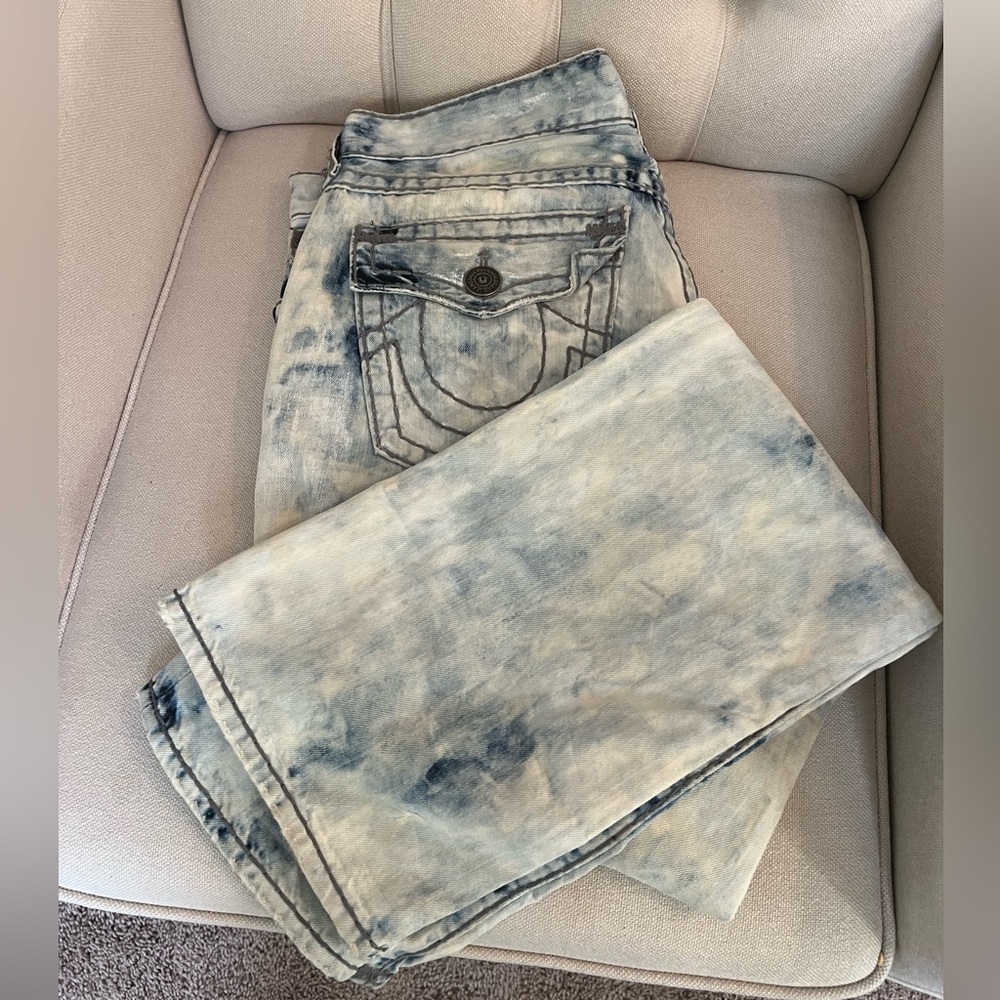 True Religion Acid Washed Distressed Jeans